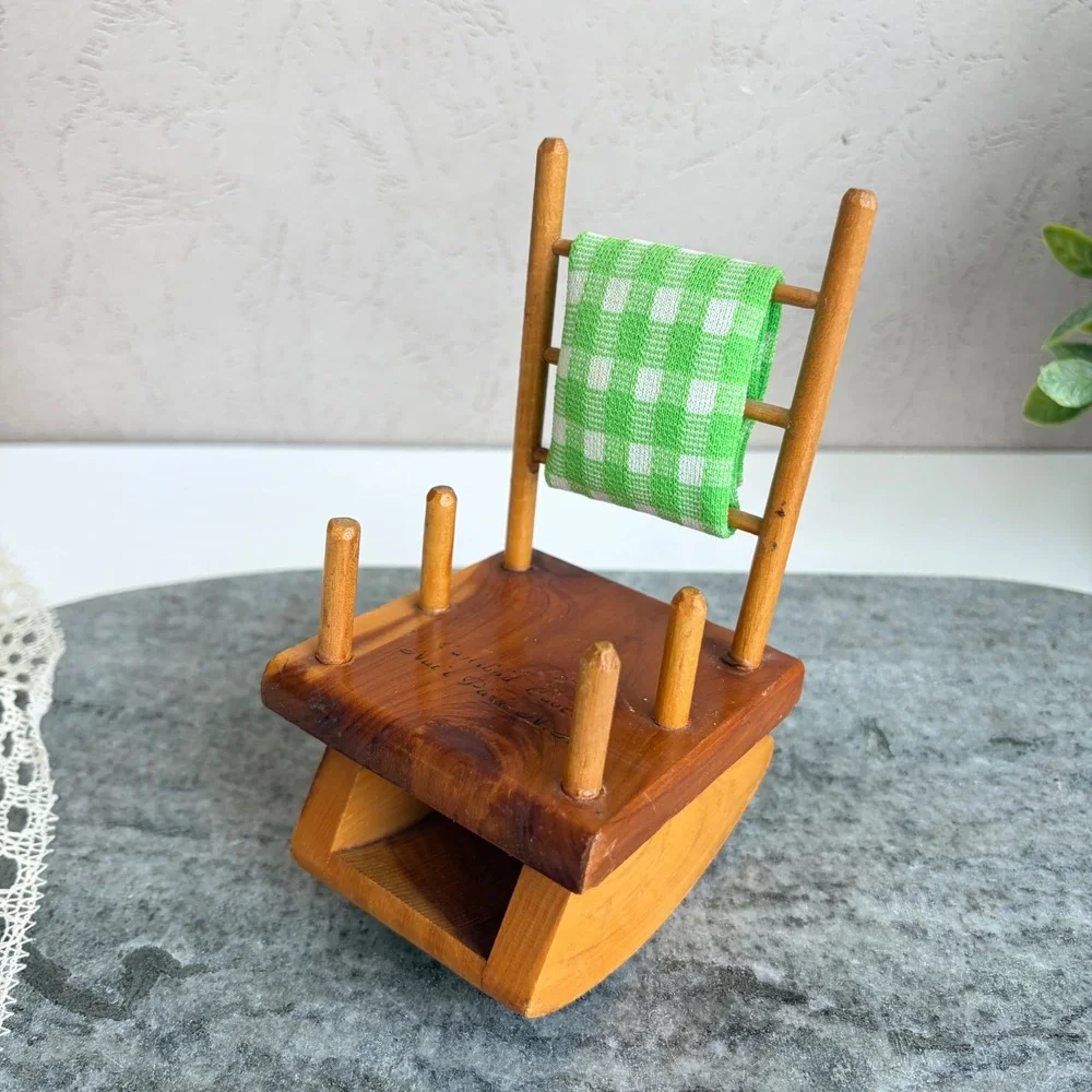 Vintage Carlsbad Caverns Wooden Rocking Chair Pin Cushion and Bobbin Holder